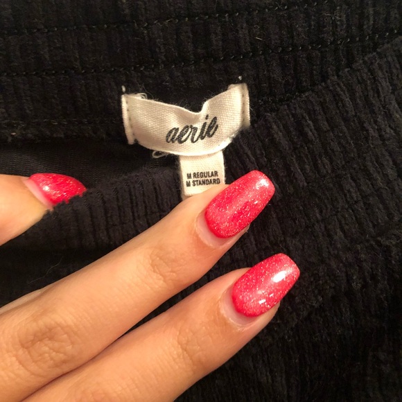 Aerie Black Ribbed Flare Pants - Picture 2 of 3